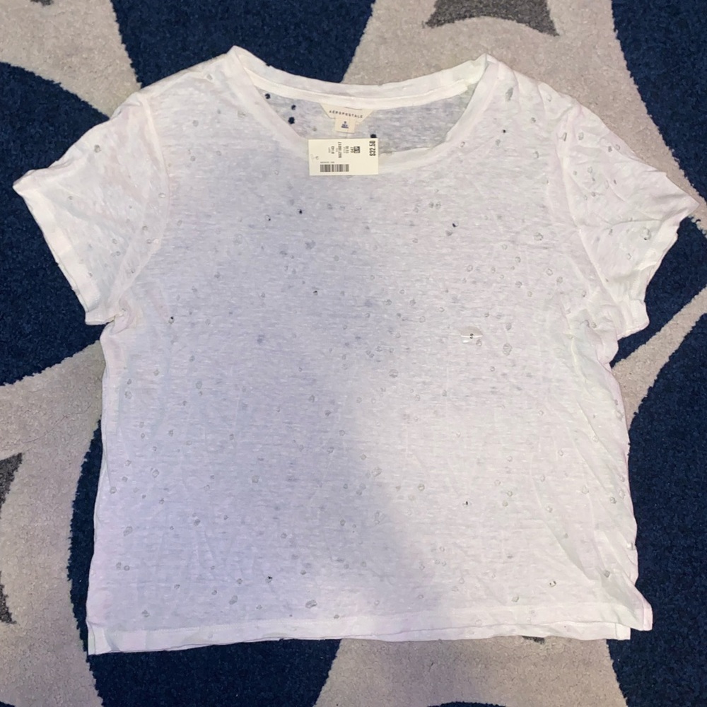 Sheer crop top with distressed detailing
